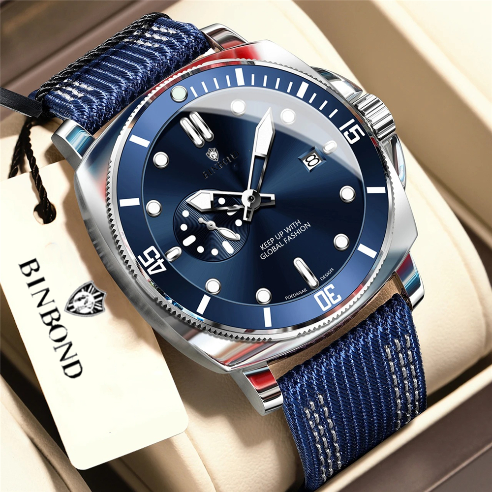 Smartwatch Watches For Men Brands - 44mm New Chornograph Sports Blue Nylon
