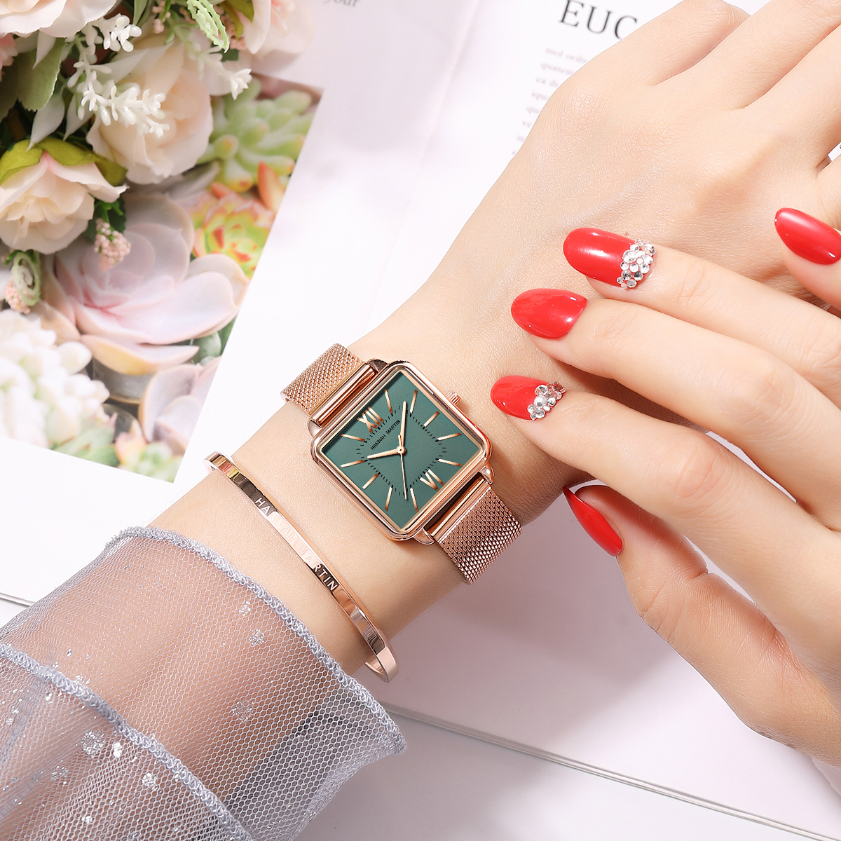 Ladies Square High Quality Sta - Mesh Stainless Strap บทวิจารณ์และราคา