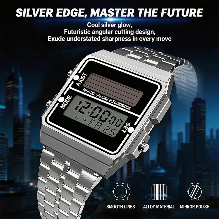 Retro Silver Metal Square Sola - Solar Powered Watch บทวิจารณ์และราคา