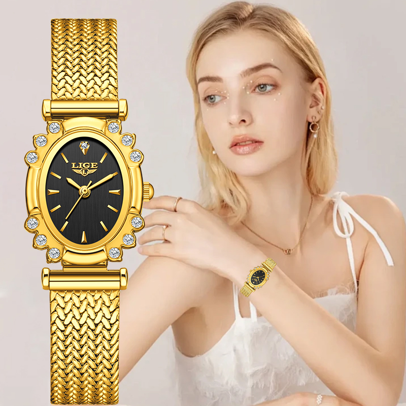 LIGE Elegant Quartz Watches fo - Mesh Stainless Strap บทวิจารณ์และราคา