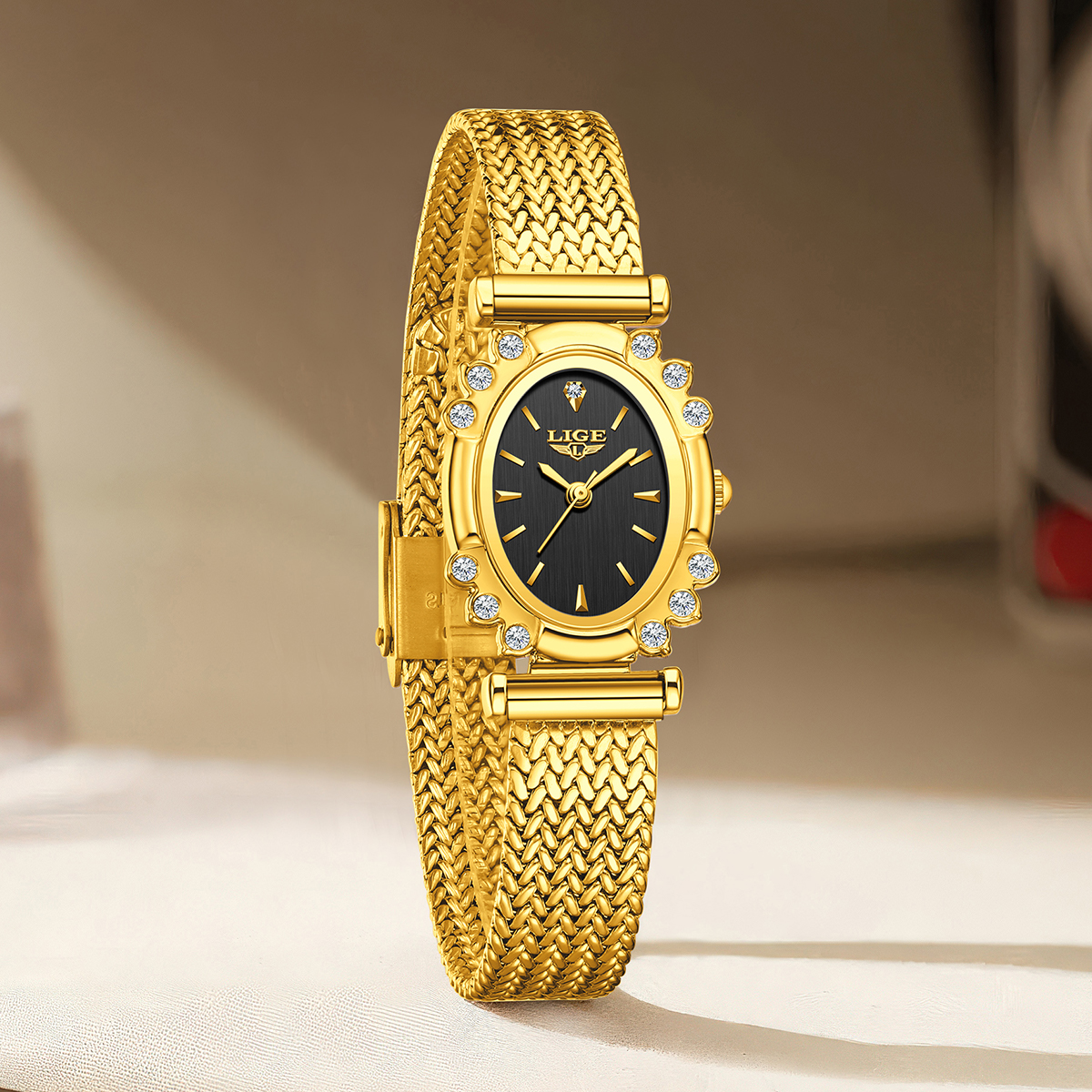 LIGE Elegant Quartz Watches fo - Mesh Stainless Strap บทวิจารณ์และราคา