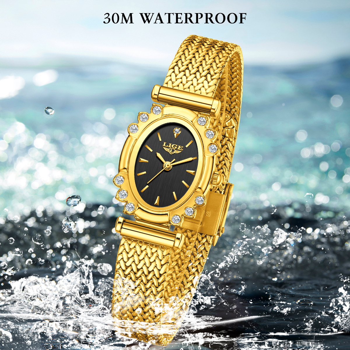 LIGE Elegant Quartz Watches fo - Mesh Stainless Strap บทวิจารณ์และราคา