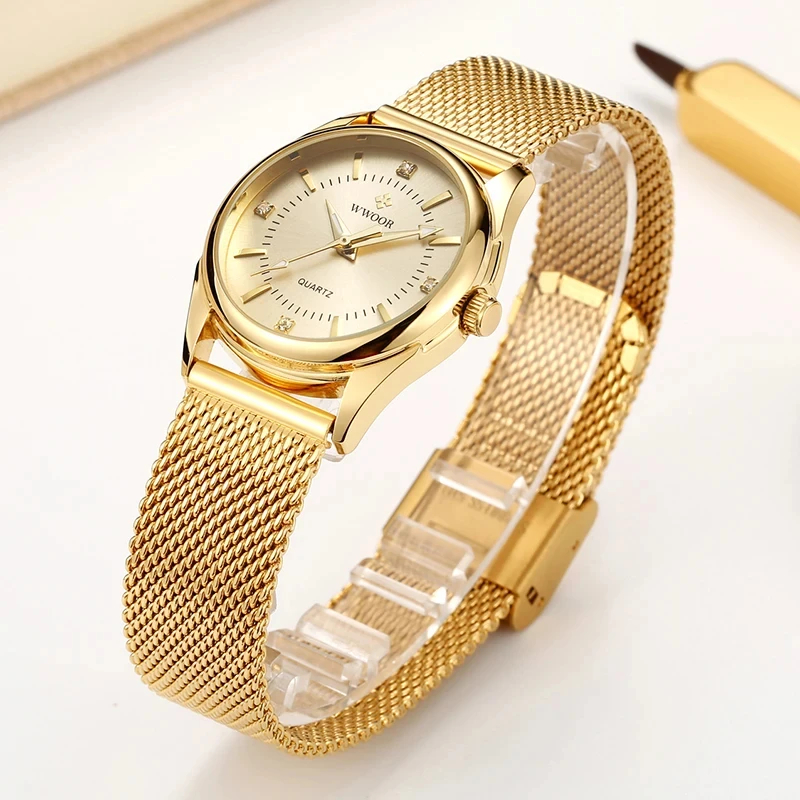 WWOOR Luxury Brand Dress Gold  - Mesh Stainless Strap บทวิจารณ์และราคา